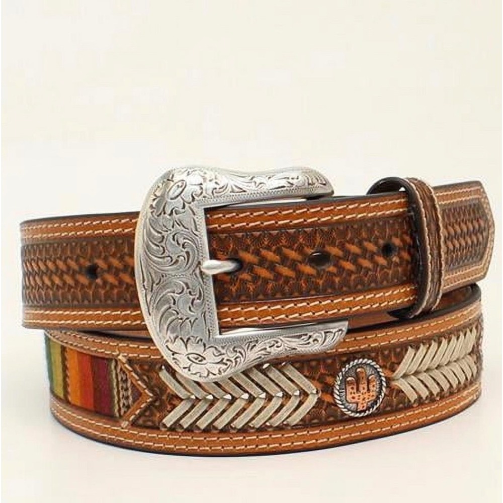 Nocona Belt 44 Brown New Serape Inlay Cactus Conchos Rawhide Lacing N210002897